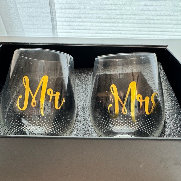 Verre Esprit Mr And Mrs Set Of 2 Crystal Stemless Wine Glasses - Picture 2 of 7
